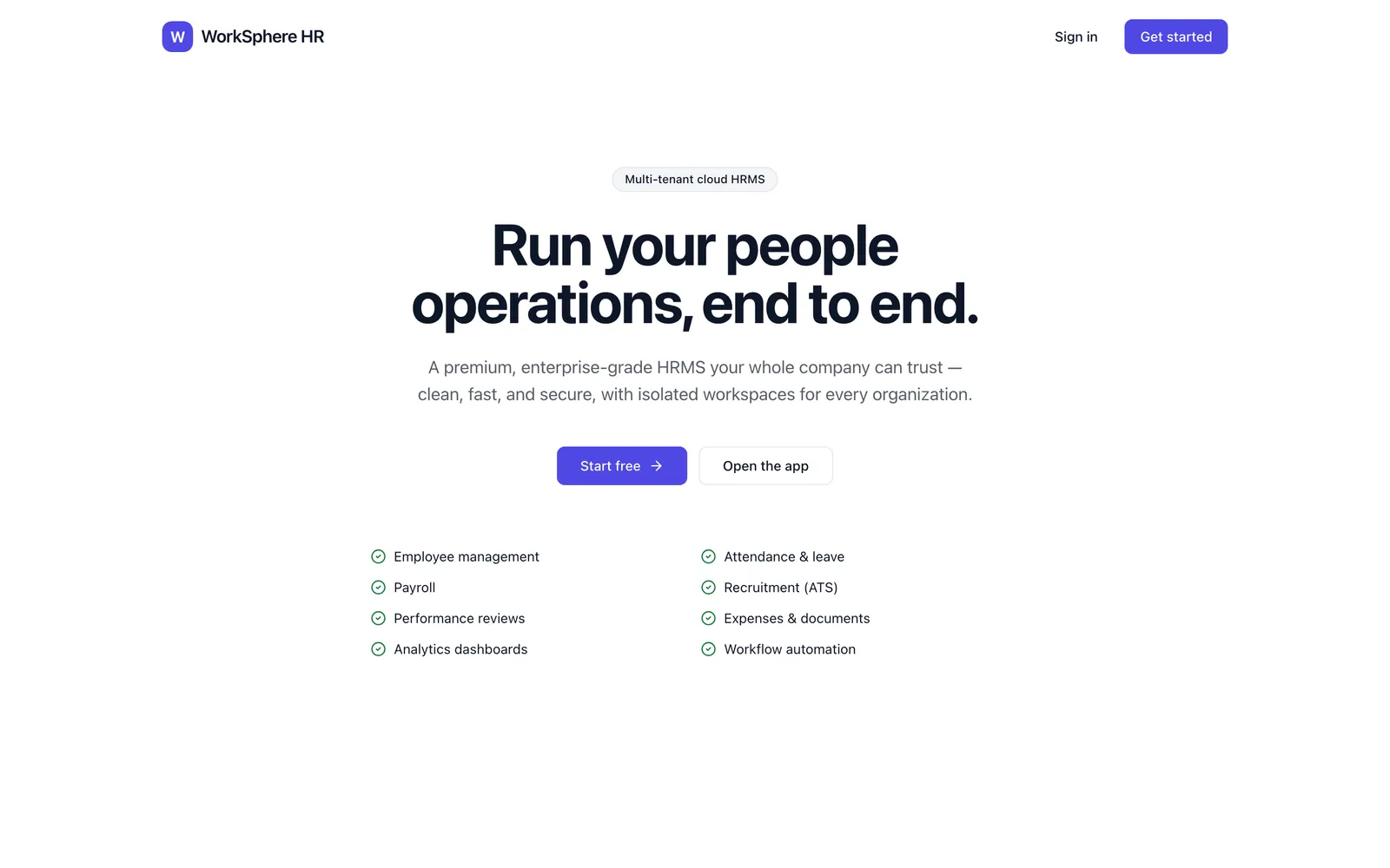WorkSphere HR home page