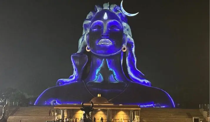 Adiyogi, lit in blue