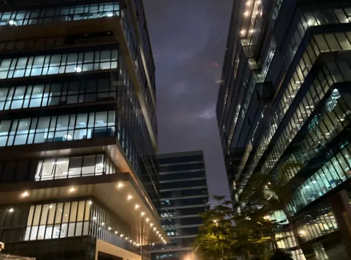 Glass towers at night