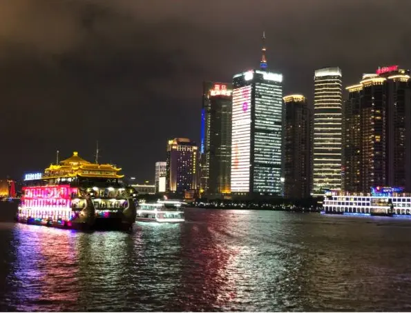 The skyline across the river at night