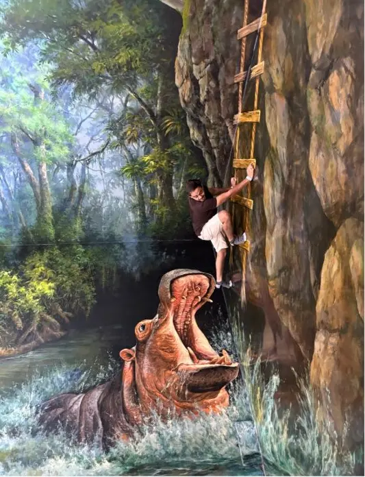 Climbing away from a hippo